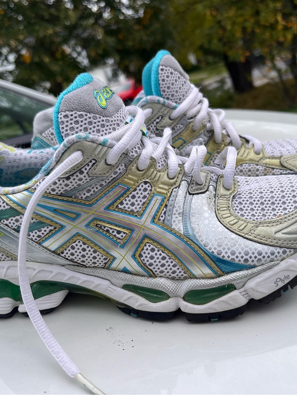 ASICS White Teal & Gold Women's Athletic Running Shoes